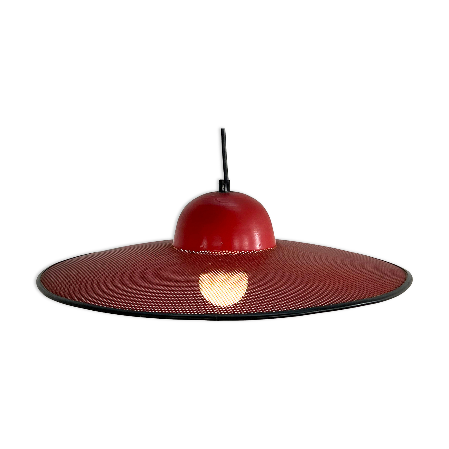 Red suspension lamp in perforated metal, 1970