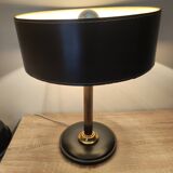 Lampe de table bureau laiton cuir piqué gainé