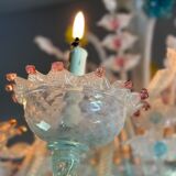 Venetian chandelier in multicolored Murano glass predominantly milky white, 12 arms of light