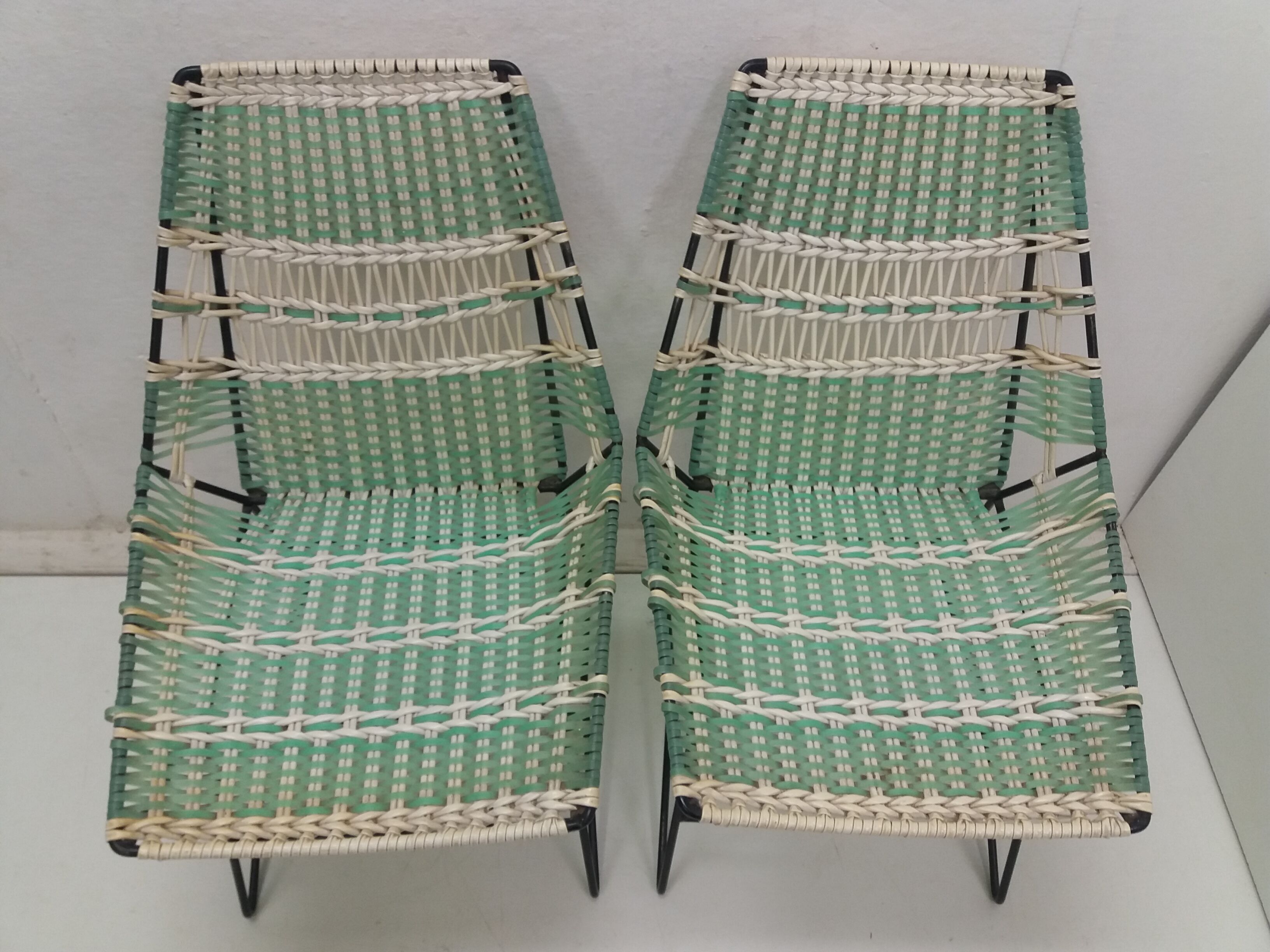 1960 Pair of braided armchairs + Vertex table, Czechoslovakia