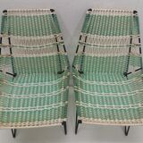 Paire de fauteuils tressés avec table Vertex  Tchécoslovaquie 1960