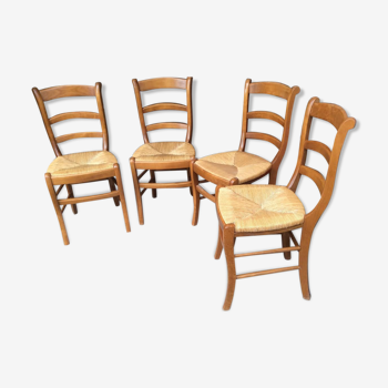 Set de 4 chaises assise paille