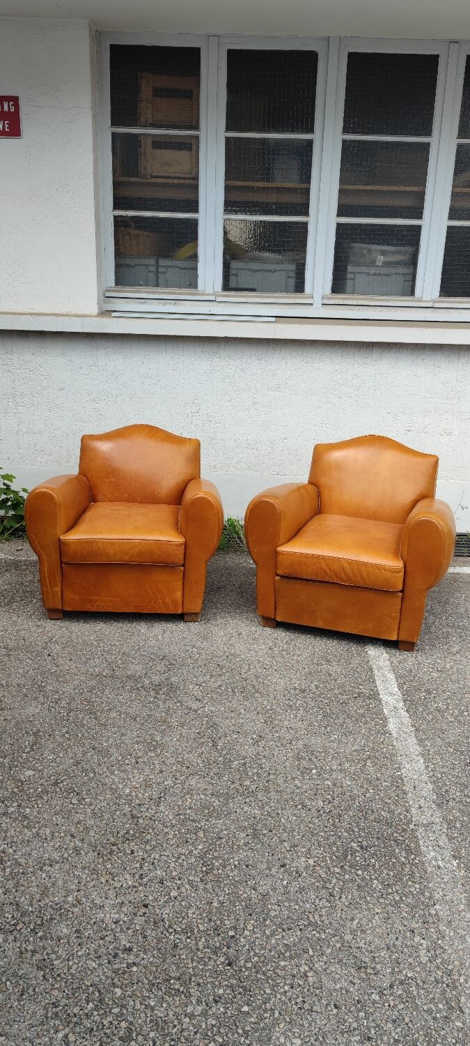 Pair leather club armchairs