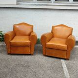Pair leather club armchairs