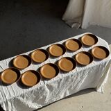 Set of 11 small dessert plates in brown-striped stoneware from Sarreguemines.