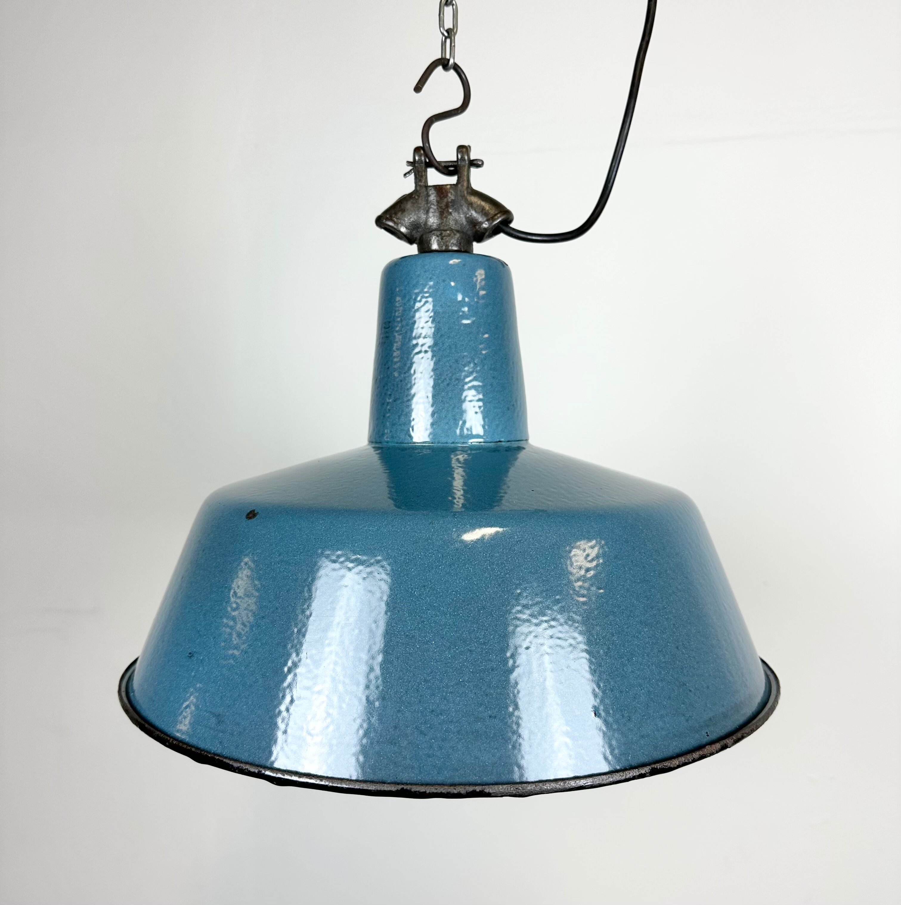 Industrial Blue Enamel Factory Lamp with Cast Iron Top, 1960s