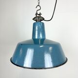 Industrial Blue Enamel Factory Lamp with Cast Iron Top, 1960s