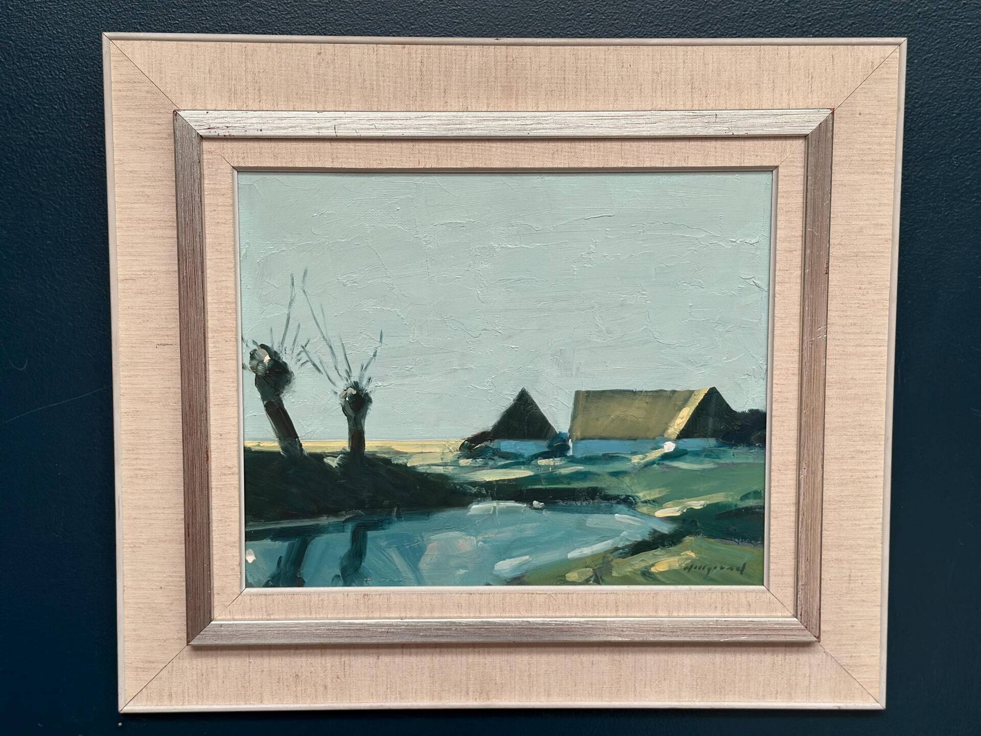 Swedish Oil on Canvas – “Farm by the Lake” by Bengt Hillgrund