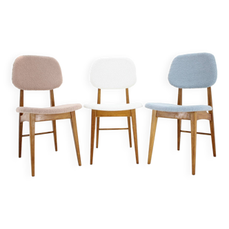 1960s Set of Three Oak Dining Chairs in Boucle, Czechoslovakia