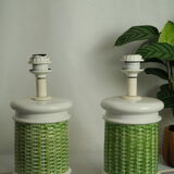 Pair of legs of ceramic lamp basketry italy vintage