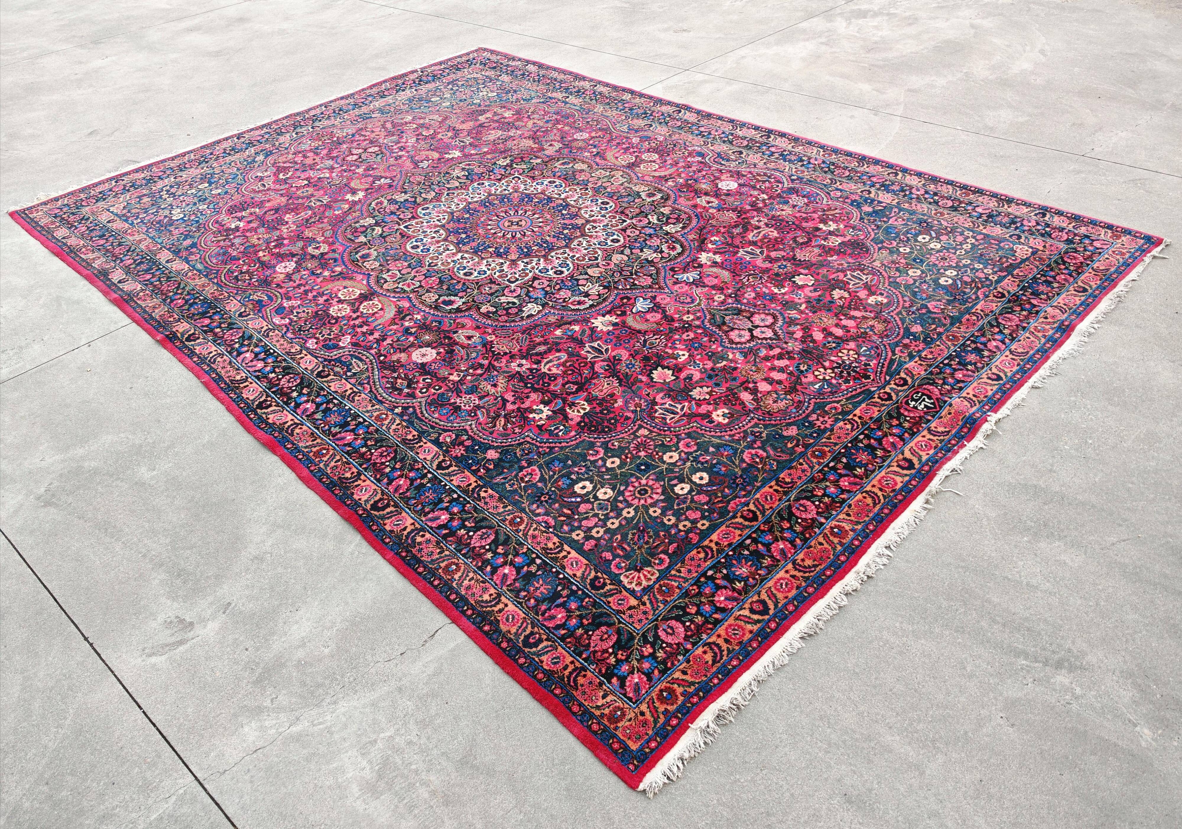 XXL hand-knotted Persian Mashad Moud carpet in wool, 1930s