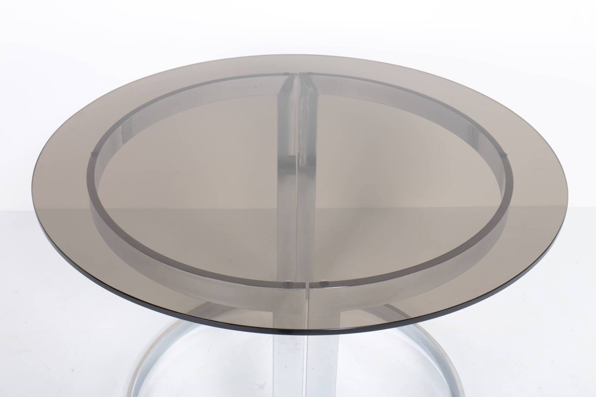Vintage round table in chrome steel and smoked glass, 1970s