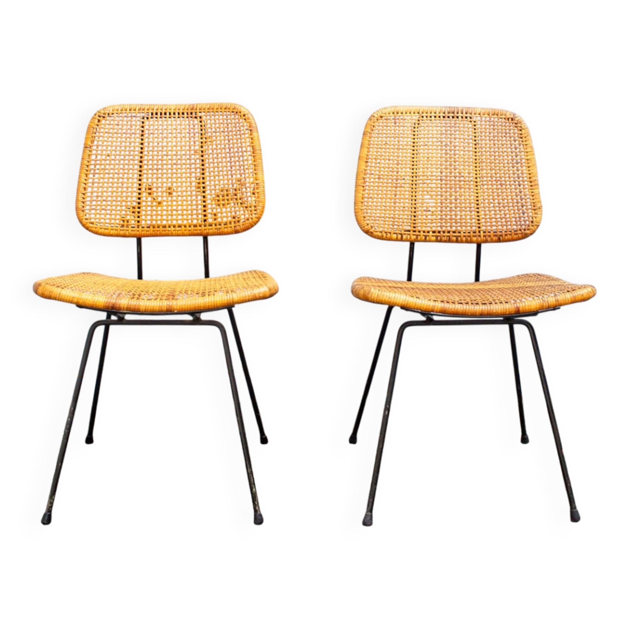 Dining chairs no. 550 in wicker by Dirk Van Sliedregt, Netherlands, 1950s, set of 2