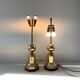 Pair of 2 Vintage Chic Articulated Brass Bakelite Amber Ball Lamps