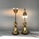 Pair of 2 Vintage Chic Articulated Brass Bakelite Amber Ball Lamps