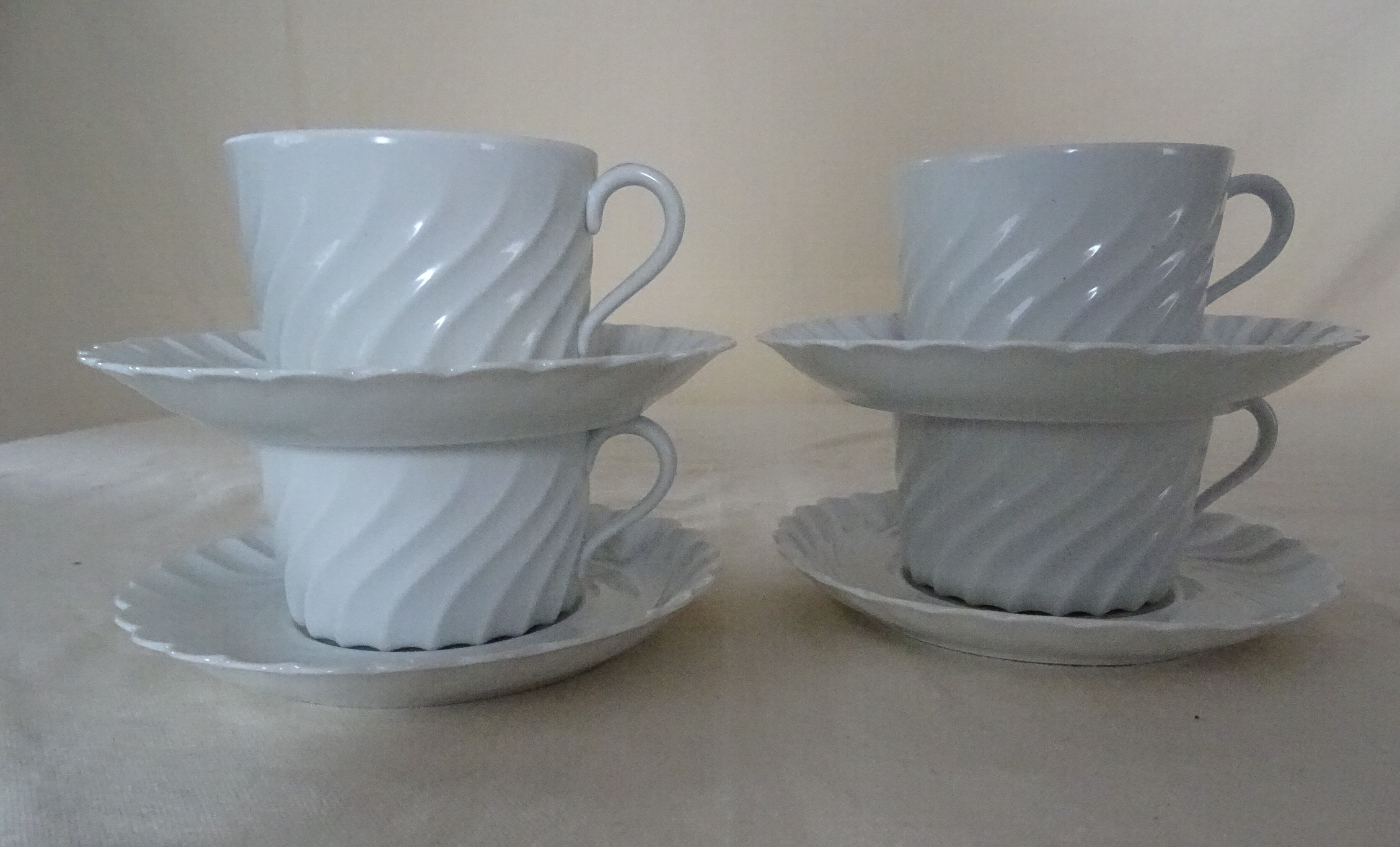 4 cups with saucer Limoges Haviland white torso