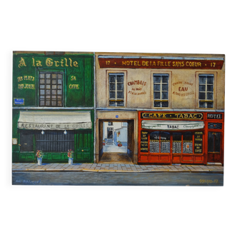 Painting view of Paris rue Montorgueil signed