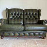 Classic English-style leather sofa with footrest