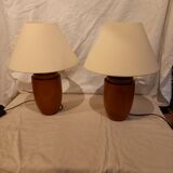 Pair of bedside lamps, varnished wooden foot, art deco spirit, 1980s/1990s