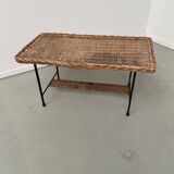Woven wicker and metal coffee table 1960