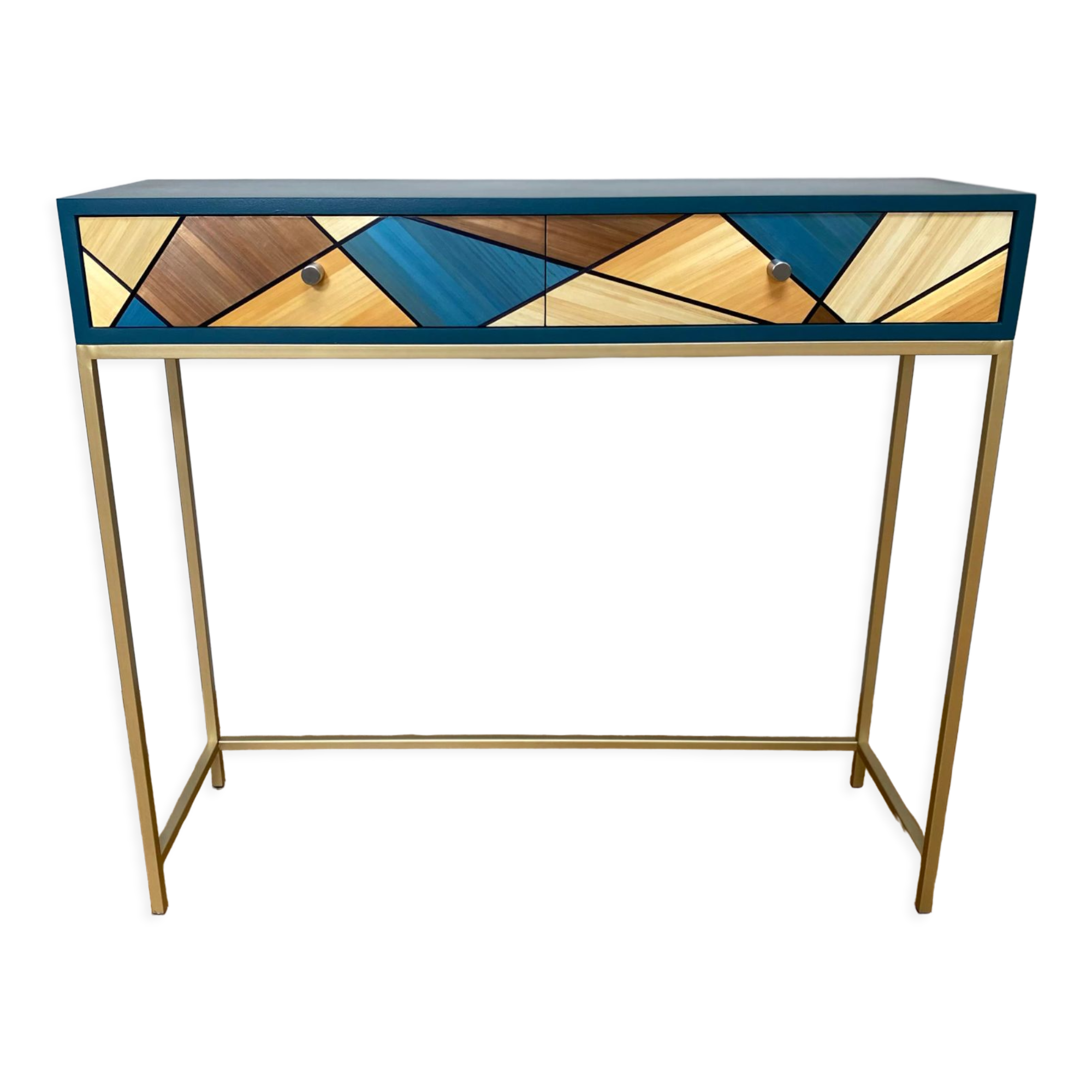 Straw marquetry console