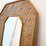 Octagonal mirror in woven bamboo
