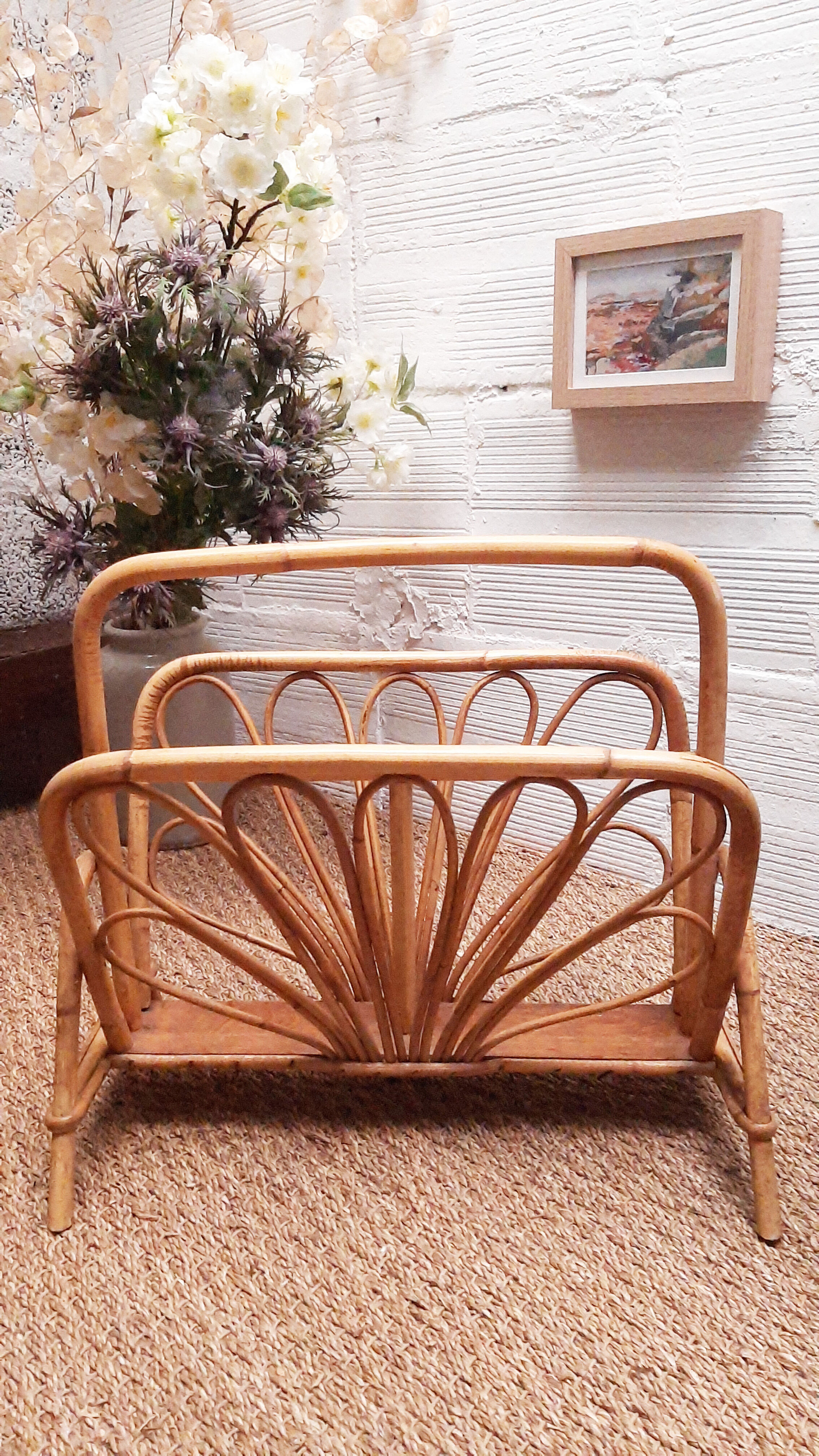Porte-revue rotin vintage année 60 70