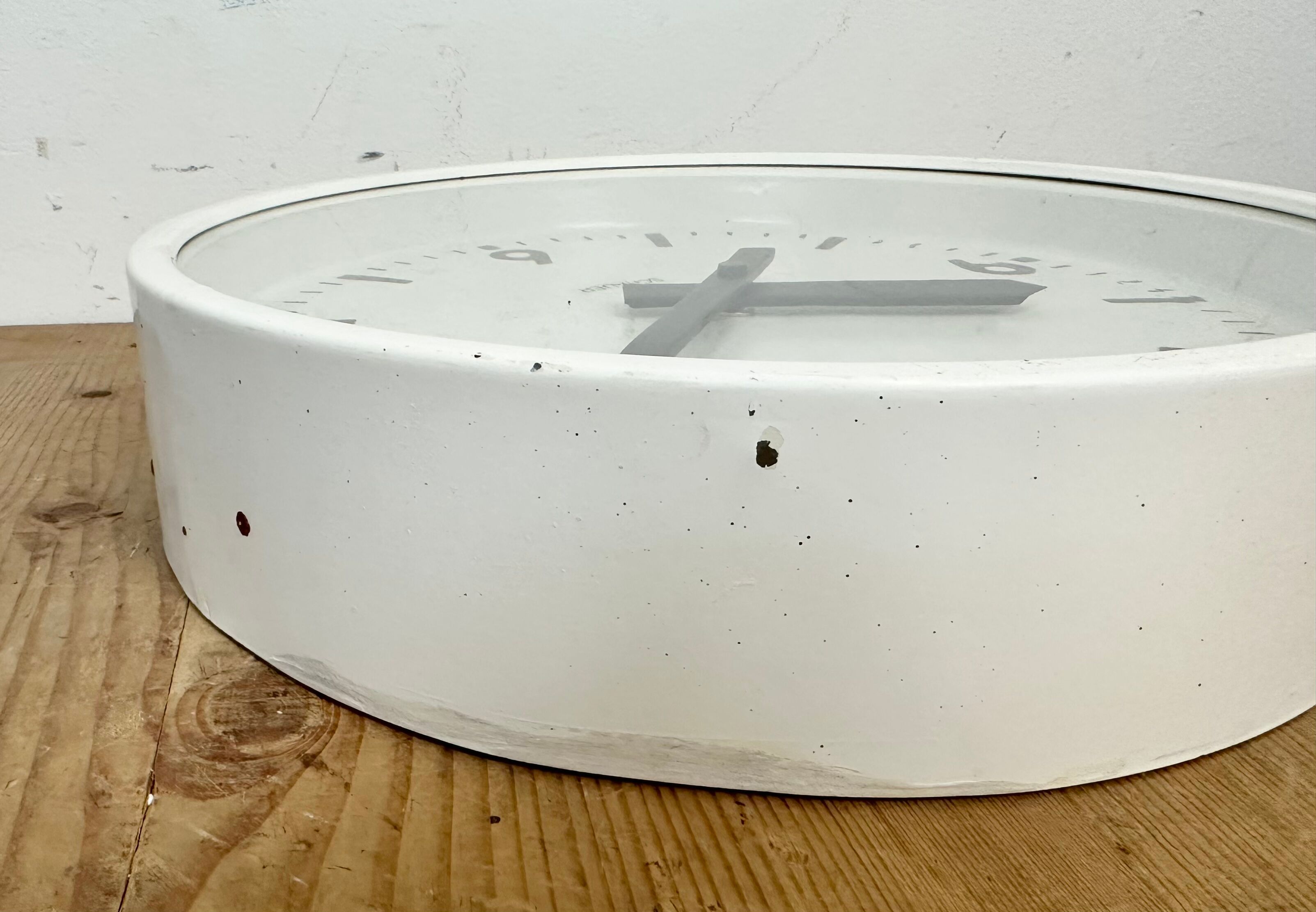 White industrial austrian factory wall clock from Schauer, 1960s