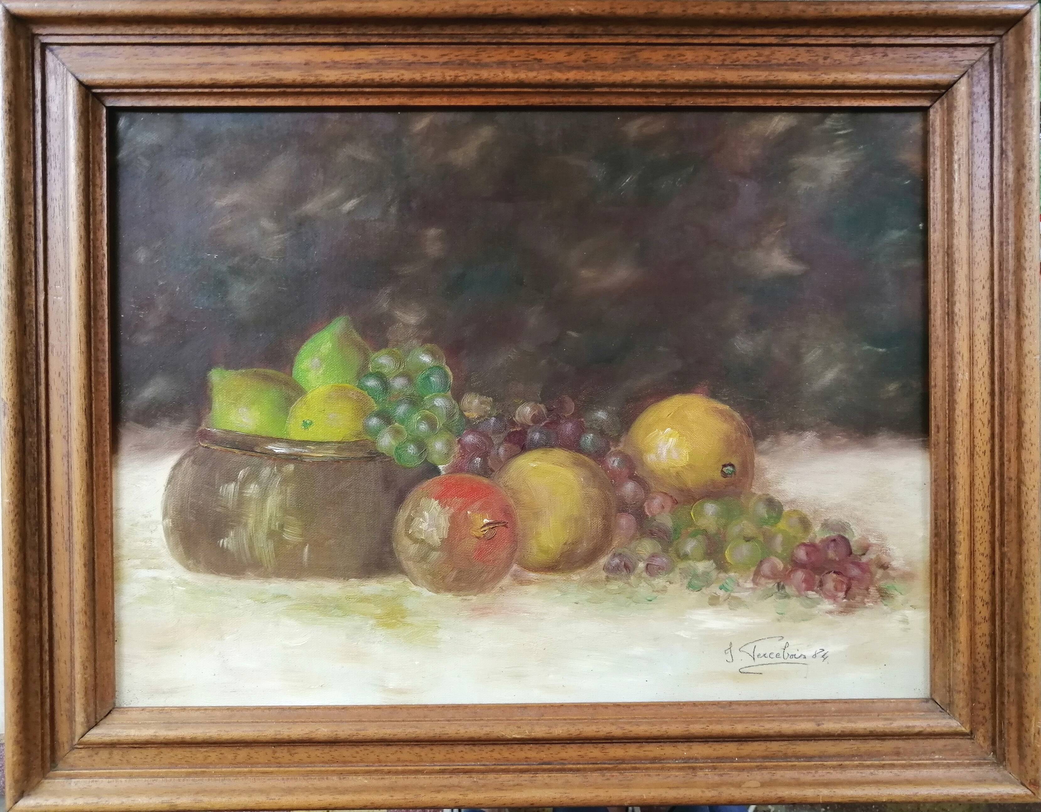 Still life with fruit signed, dated and framed 54cmX42cm