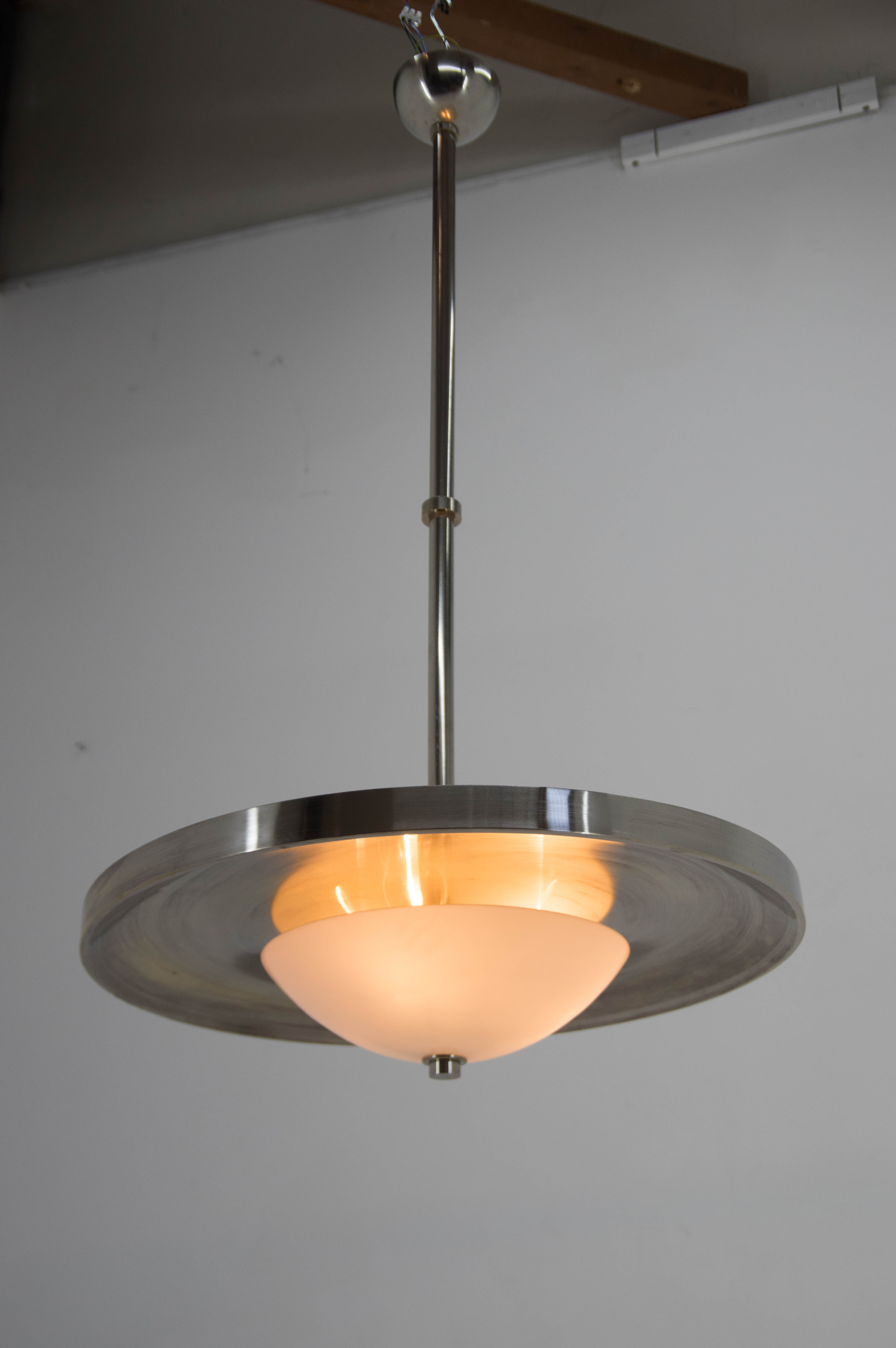 Nickel-plated bauhaus chandelier, czechoslovakia, 1930s