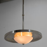 Nickel-plated bauhaus chandelier, czechoslovakia, 1930s