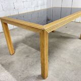 Italian rattan and glass table from the 1970s