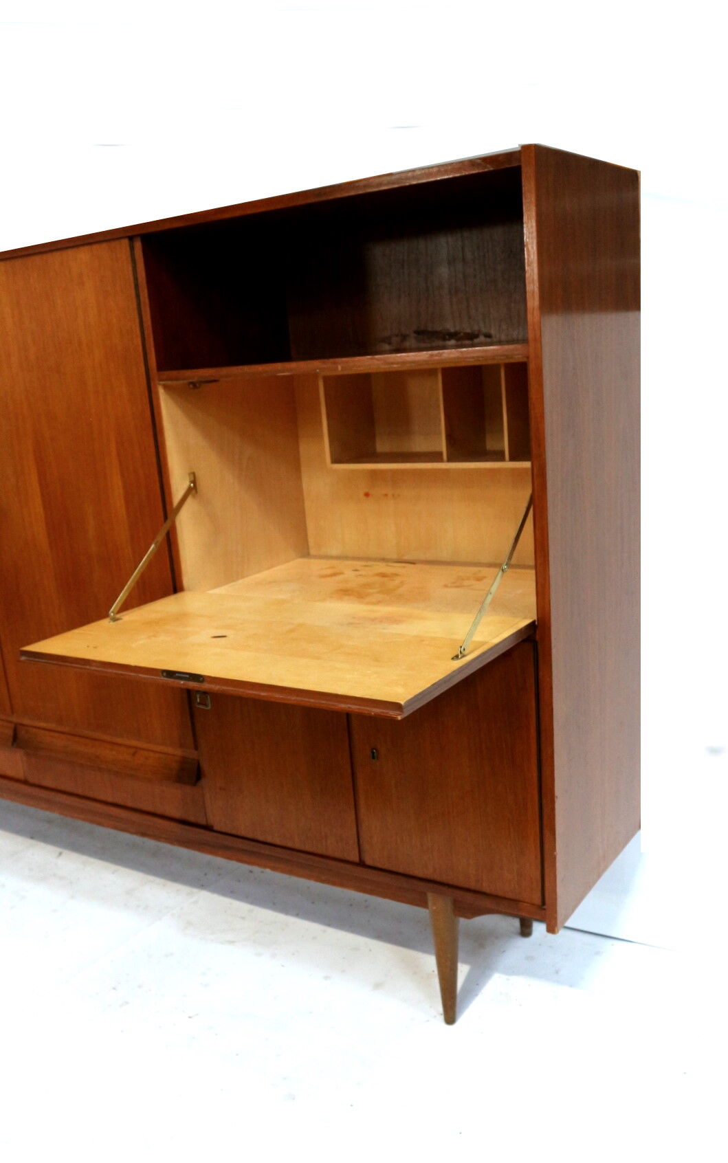 Large vintage teak highboard / high sideboard from the 1960s