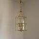 French Vintage 2 Light Hexagonal Gold Metal & Beveled Glass Hanging Light