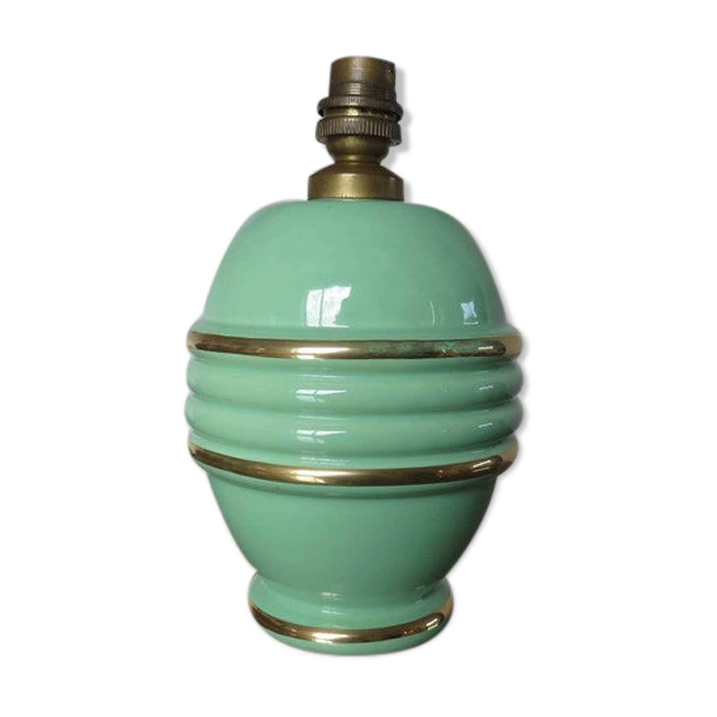 Lamp " b. detalle " in green ceramic and gilded border 50s 60