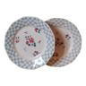 Set of 2 flat plates with faceted sarreguemines digoin france bastia flowers vichy