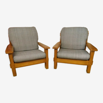 Pair of vintage brutalist armchairs with keys