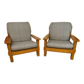 Pair of vintage brutalist armchairs with keys