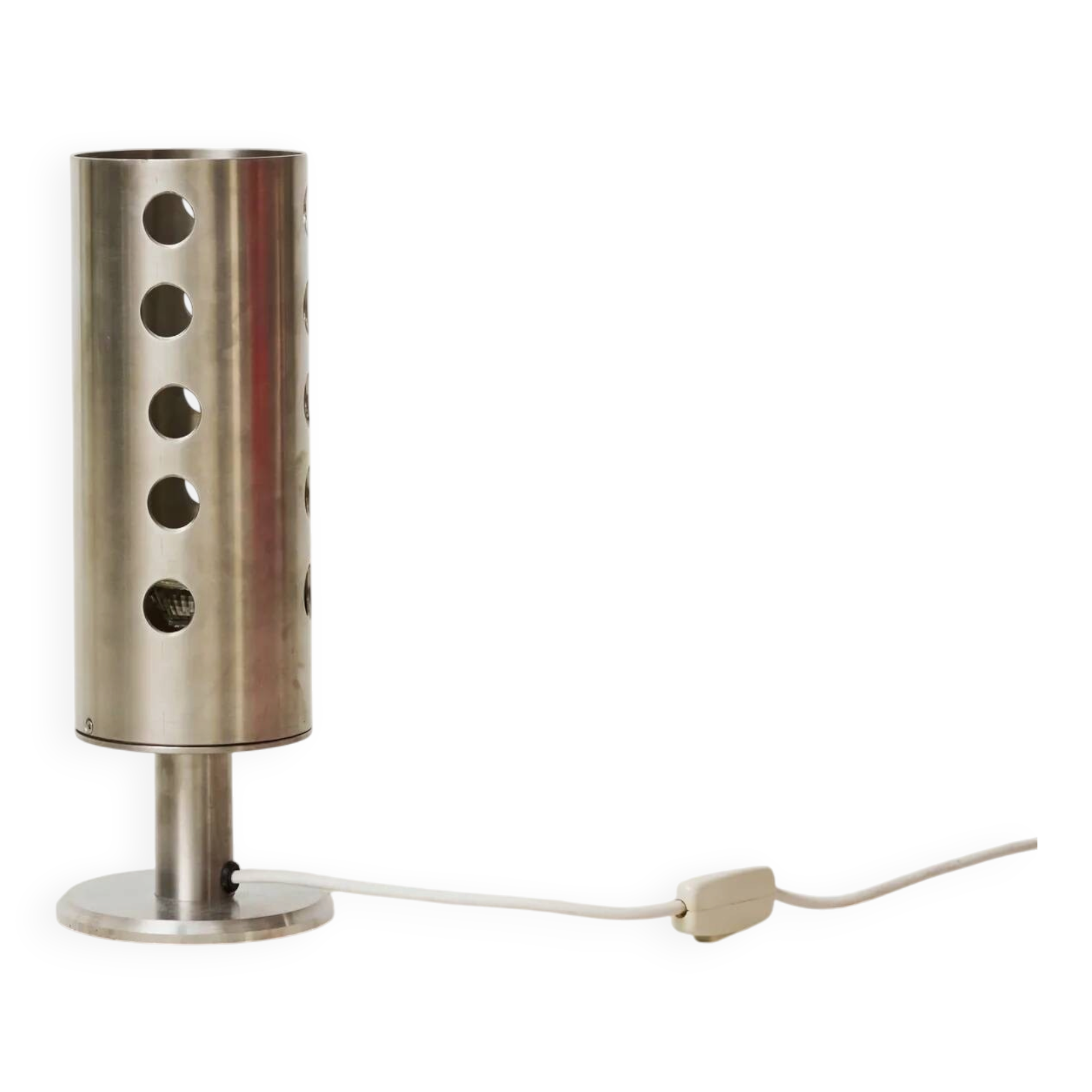 Table lamp in brushed aluminium with cut-outs, 1980-1990s