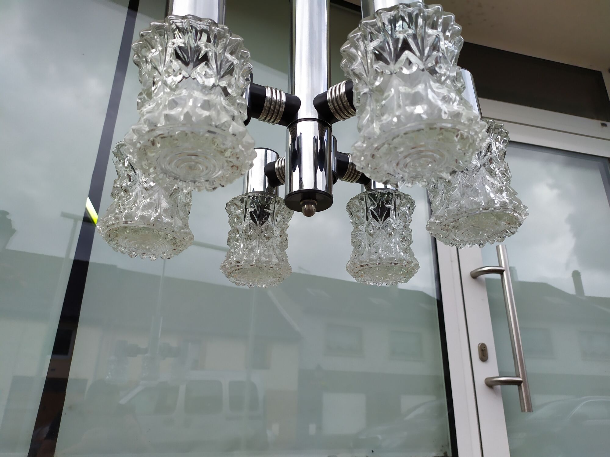 Vintage ceiling lamp in chrome plated and glass cut from targetti 1970 - 6 lamps