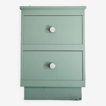 Two-drawer green wooden chest of drawers