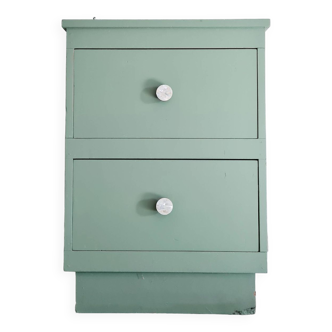 Two-drawer green wooden chest of drawers