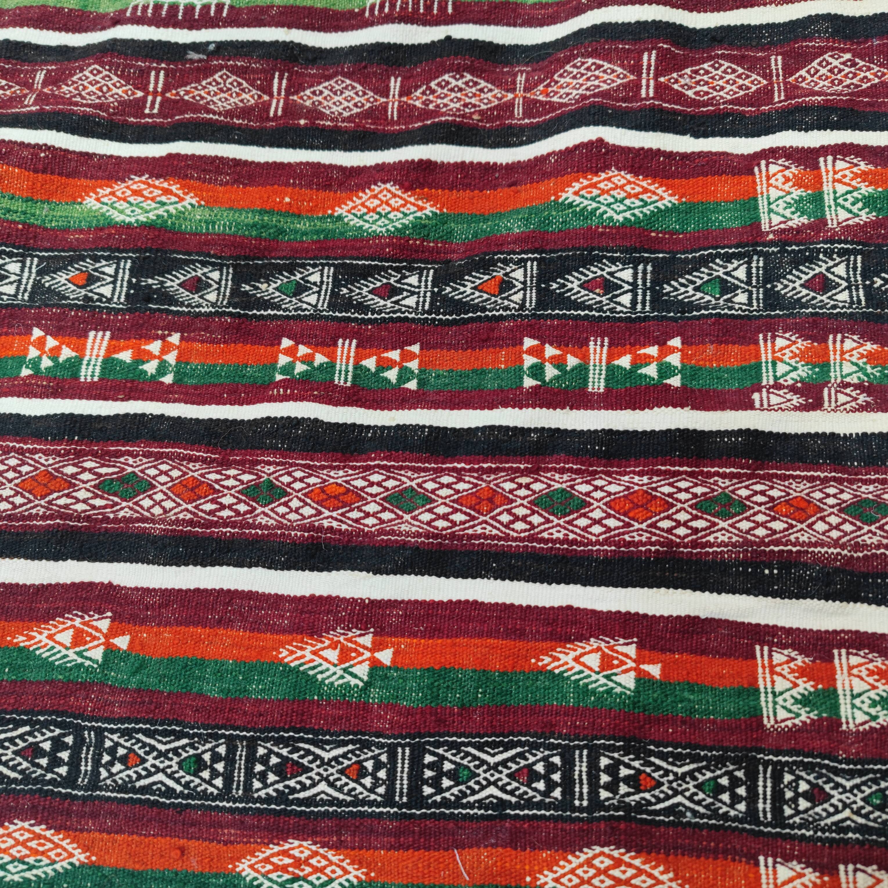 Vintage kilim rug woven and embroidered by hand
