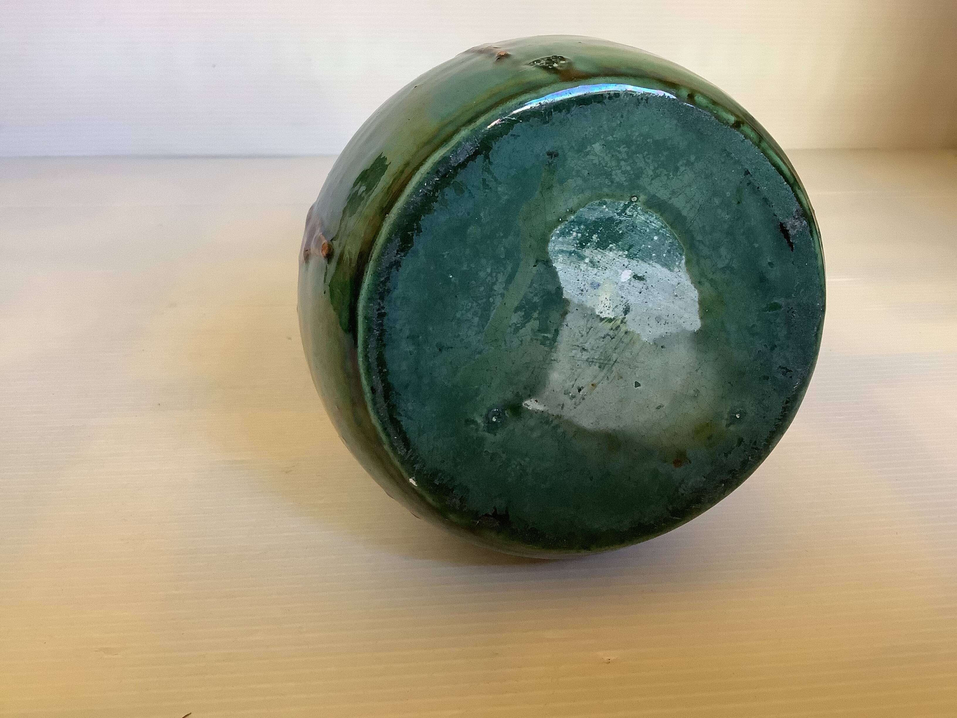 Vase bicolore vert et marron grès céramique