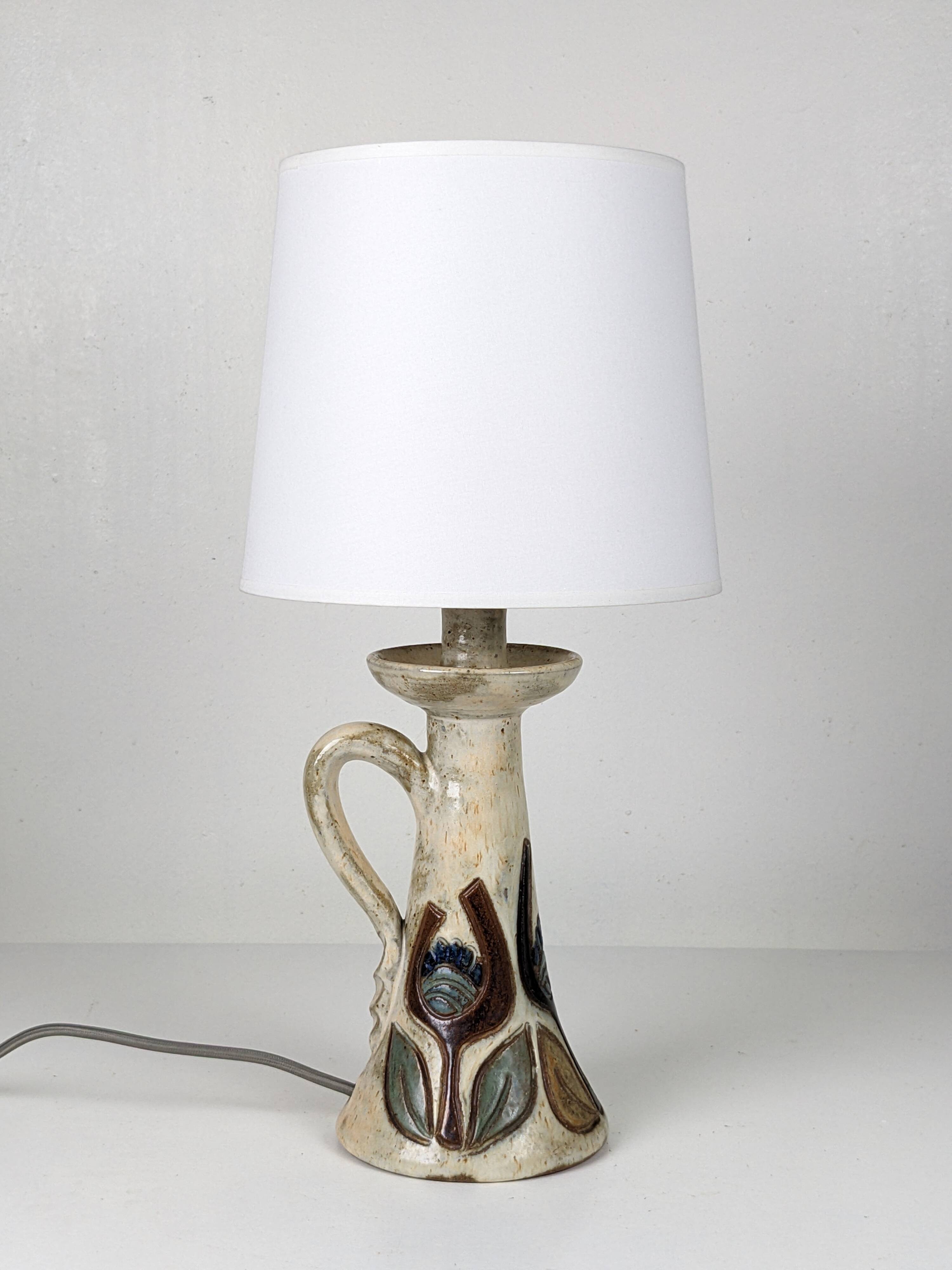 Pair of Bouffioulx sandstone candle lamps signed Dubois - 1970s