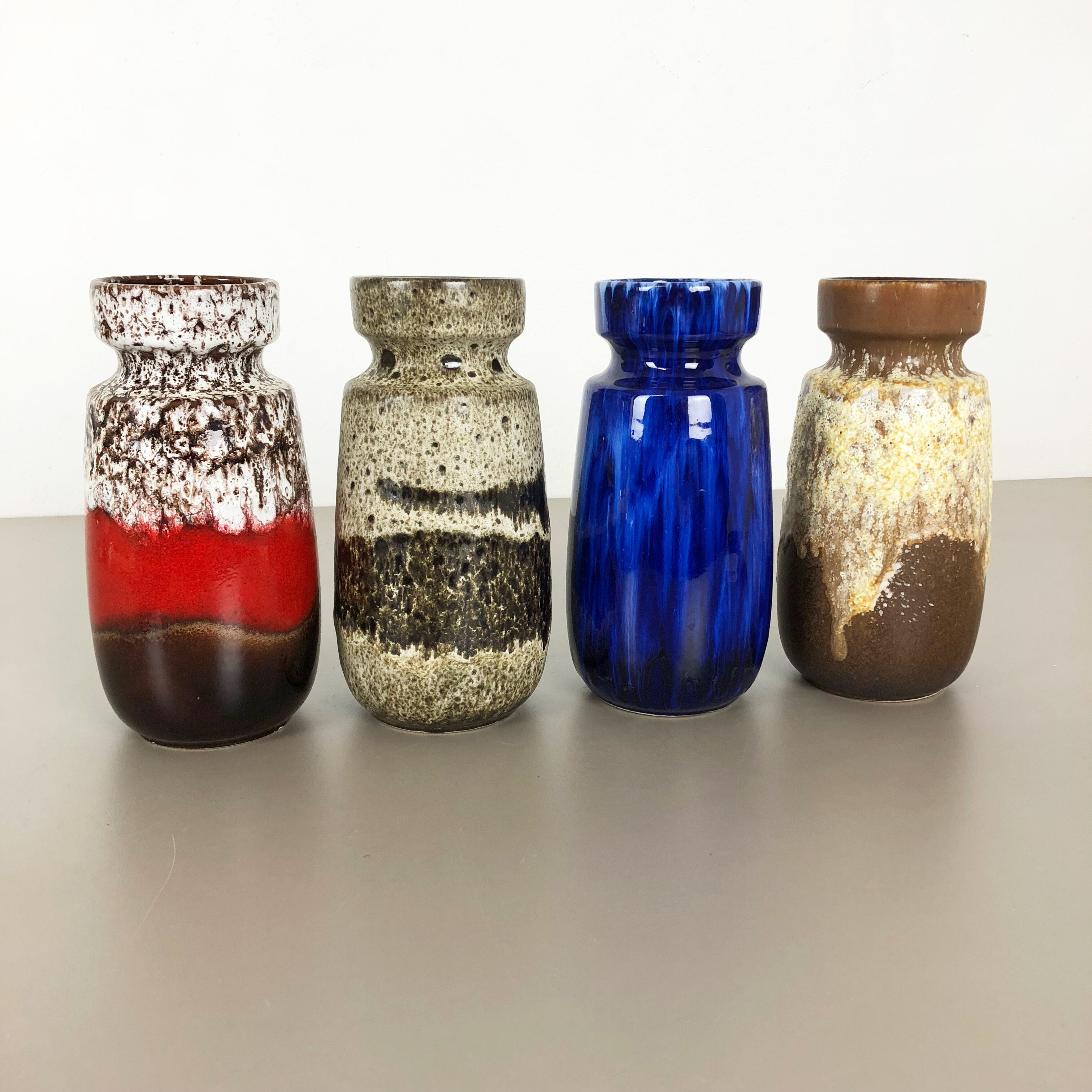 Set of four vintage pottery fat lava "242-22" vases made by Scheurich, Germany