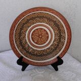 Decorative plate in engraved and painted terracotta signed verdo