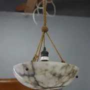 Art Deco Alabaster Pendant Light, Hand-Carved, 1920s