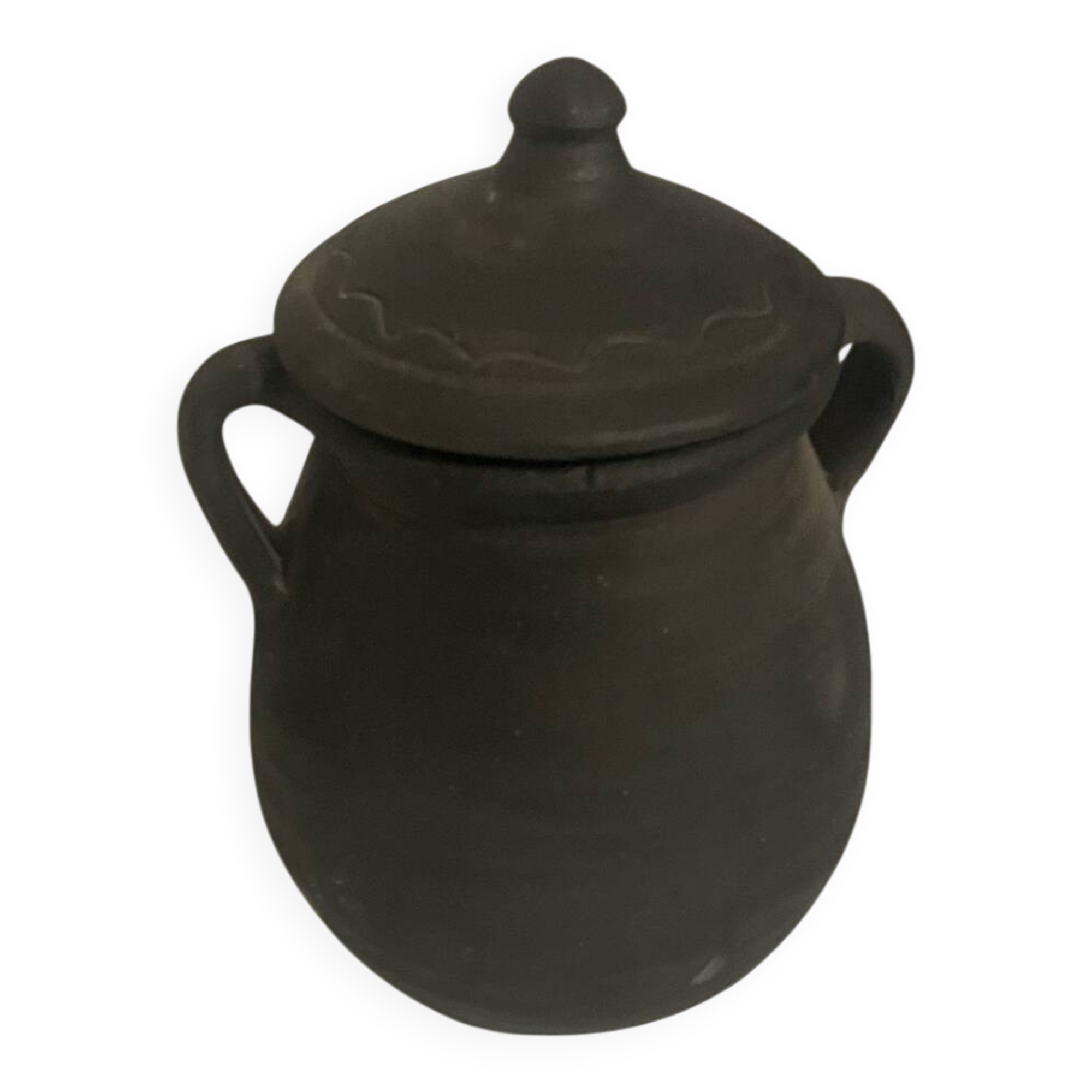 Vintage black ceramic covered pot signed Gómez Miranda — Pottery a