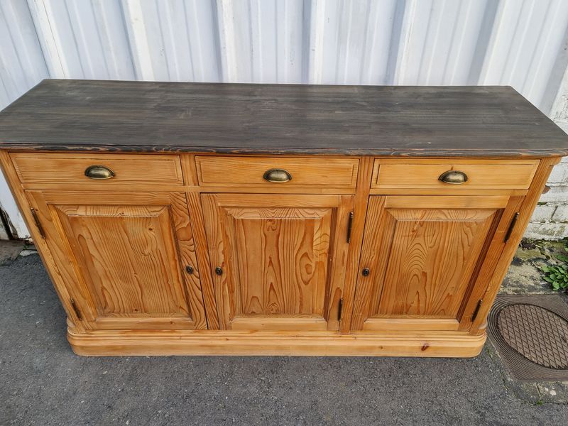 Raw pine sideboard with black patina top